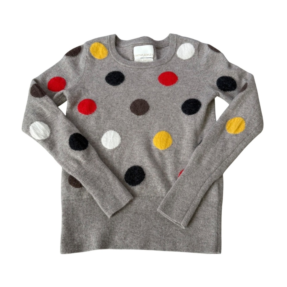 Cynthia Rowley Gray Polka‎ Dot Cashmere Sweater Academia Office Minimalist XS